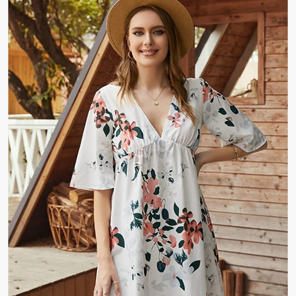 Women's Summer Mini Dresses Floral Leopard Print Beach Sundress Deep V Neck Sexy